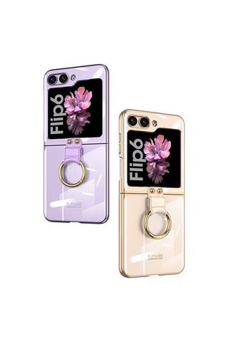Galxy Uyumlu Z Flip 6 Kılıf Zore Yüzüklü Kıpta Kapak-koyu Yeşil Koyu Yeşil