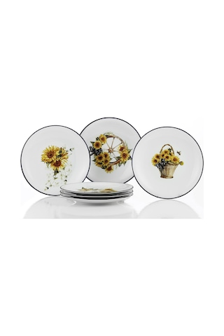 Kütahya Porselen Günebakan 6 Parça 21 Cm Servis Tabağı Beyaz Ve Altın