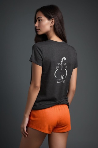 Squitee Sevimli Kedi Baskılı Antrasit Bisiklet Yaka T-shirt - Beden: S