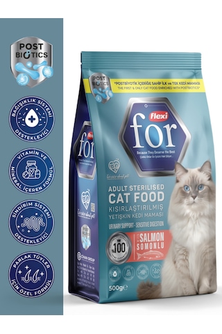 Kısırlaştırılmış Somonlu Postbiyotik Kedi Kuru Maması - 500 Gr