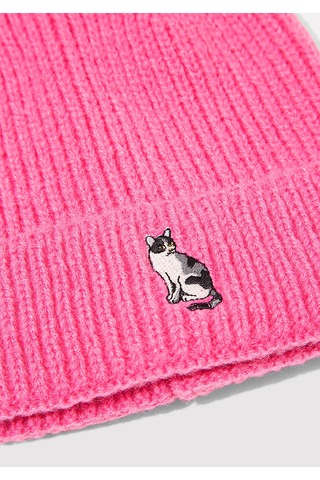Mavi - Kedi Nakışlı Pembe Bere 1913941-28396 Pembe