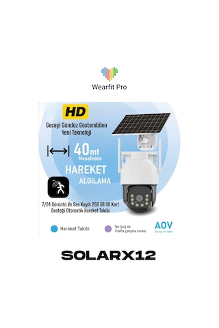 Wearfitpro Solarx12 Aov 7/24 Kayıt Hareketli 1080p Gece/gündüz Renkli Kayıt Hareket Sensörlü Kamera