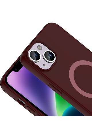 Maks Technology iPhone Uyumlu 14 Kılıf M-safe Şarj Özellikli Mkst Aris Silikon Kapak - Mürdüm