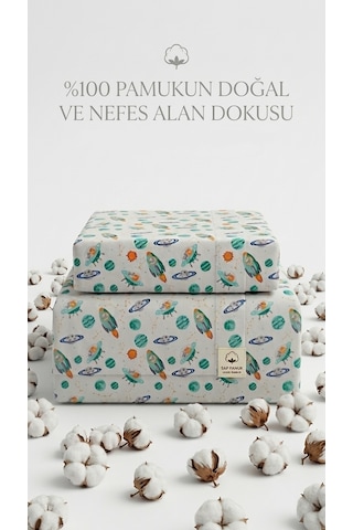 Molinella Uzay Temalı Tek Kişilik Nevresim Seti Beyaz Yeşil
