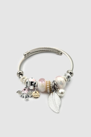 Charm Detaylı Yaprak Ve Fil Figürlü Silver Bijuteri Kelepçe Bileklik Gümüş