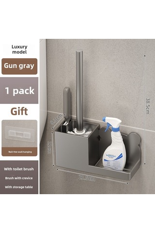 Yuntech01 Duvar Montajlı Tuvalet Fırçası Tutucu, Delme Yok, Plastik Materyal, Banyo Temizliği Aleti, Kutuphane Bölümü, Gri Renk, 1 Adet Diğer
