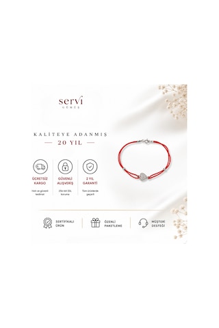 Servi 925 Ayar Gümüş Zirkon Taşlı Kırmızı İpli Kalp Figürlü Şans Bilekliği-413