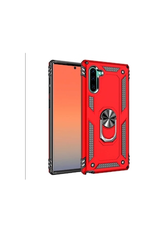 Samsung Galaxy Uyumlu Note 10 Kılıf Sert Silikon Yüzüklü Stand Özellikli Kapak