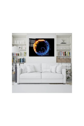 Ateş Ve Su Neon Cam Tablo Pct0189 Modern Dekorasyon Temalı Dekoratif Duvar Tablosu, Salon, Ev Ve Ofis Dekoru,