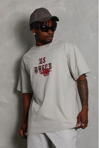 Vexor Erkek Oversize Baskılı Bisiklet Yaka T-shirt - Gri