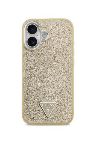 Apple Uyumlu iPhone 17 Kılıf Guess Lisanslı M-safeli Metal Kamera Çerçeveli Üçgen Logolu Glitter Gold Gold