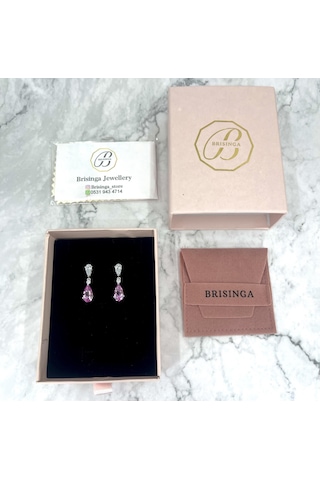 Kibar Pembe Damlalı İthal Gümüş Küpe-985 Silver