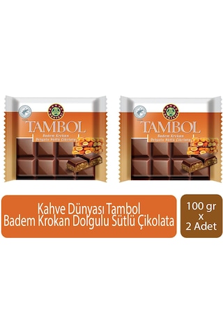 Kahve Dünyası Tambol Badem Krokan Dolgulu Sütlü Çikolata 100 Gr X 2 Adet
