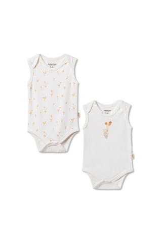 Babycosy Organic Wear Bebek 2li Askılı Zıbın Body %100 Organik Pamuk - Bebek Ve Yenidoğan Serisi - Csy3050 Ekru