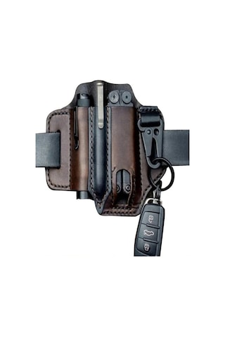 Geeksen Kemer İçin Çok Amaçlı Alet Kılıfı, Erkekler İçin Deri Edc Cep Düzenleyici, Kalemlikli Leatherman Kılıfı, Anahtarlık, El Feneri Kılıfı, Edc Deri Kese Kahverengi