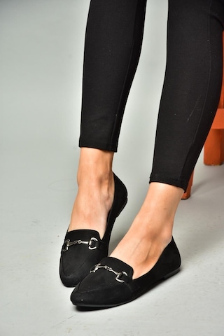 Fox Shoes Y290110002 Siyah Süet Toka Detaylı Günlük Kadın Babet Siyah
