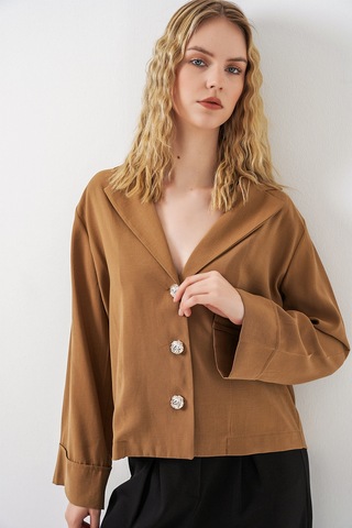 Bigdart Kadın Kruvaze Yaka Oversize Ceket 0747 - Camel