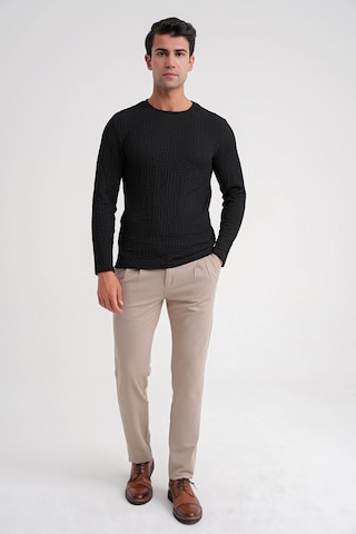 Efor Slim Fit Esnek Pamuklu Dokulu Kumaş Uzun Kollu Siyah Tişört Ts 934