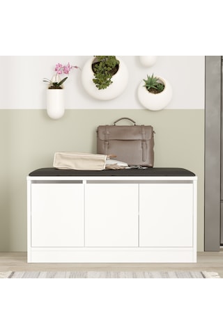 Comfort Puflu Minderli Oturaklı Ayakkabılık 3 Kapaklı Dolap Beyaz