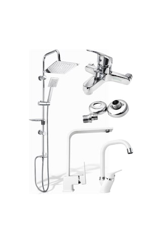 4'lü Beyaz Ve Krom Set Şık Tasarım Banyo - Lavabo - Mutfak Bataryası Diğer