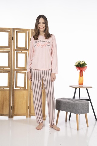 Estiva 24118 Kadın Çizgili Uzun Kollu Yazlık Viskon Pijama Takımı 001
