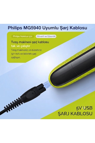Philips Uyumlu Mg5940 Uyumlu Şarj Kablosu 5v Oneblade & Multigroom Usb Şarj Kablosu