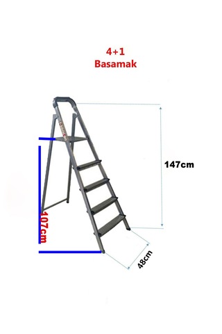 Katre Dayanıklı 4+1 Özel Tasarım Hafif, Kaymaz, Metal Basamaklı Katlanır Merdiven Siyah
