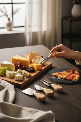 Bambu Saplı 4 Lü Çelik Peynir Sunum Servis Bıçak Seti Mıt1297 Ahşap