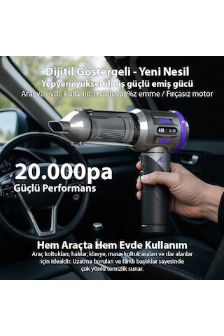 Ally Powerjet Pro 20000pa Güçlü Portatif 3 Kademeli Tasinabilir Vakumlu Kablosuz Üflemeli Mini Araç Süpürgesi