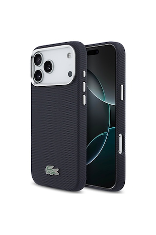 Apple iPhone 17 Pro Max Kılıf Lacoste Lisanslı M-safe Uyumlu Pvc Pike Desen İkonik Timsah Logolu Lacivert