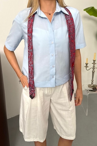 Jee Lee Kadın Kısa Kollu Pamuklu Basic Gömlek Mavi - 26y 2127 Mavi
