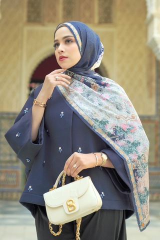 Buttonscarves Sevilla Saten Şal - Midnight Mavi
