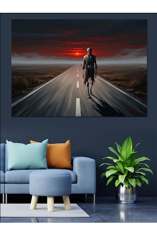 Ahşap Tablo Sonsuz Yol Ve Yürüyen Adam