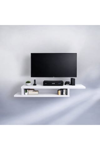 Dekoratif Raflı Duvar Tv Ünitesi Z Raf Beyaz 150 Beyaz