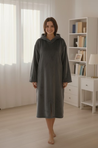 Serona Wellsoft Peluş Kapüşonlu Uzun Panço Yumuşak Dokulu Giyilebilir Tv Battaniyesi Antrasit L/xl Antrasit