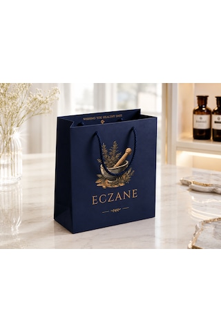 Eczane Karton Çanta Körüklü Premium Derin Lacivert 14x8x20 Cm - 10 Adet
