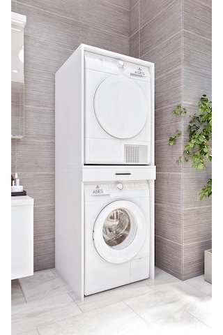 Ases Mobilya Esl0237 Çamaşır Makinesi Ve Kurutma Makinesi Dolabı Beyaz Beyaz