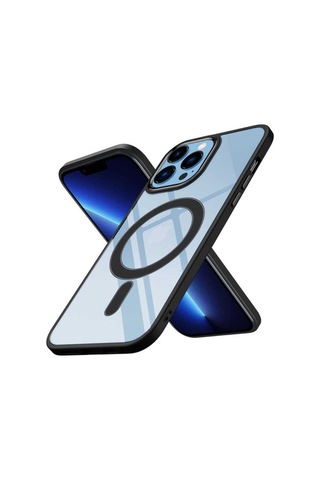 Apple Uyumlu iPhone 12 Pro Kılıf Wireless Şarj Özellikli Zore Krom M-safe Silikon Kapak Siyah