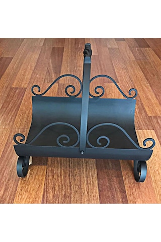 Kulplu Siyah Şık Dekoratif Şömine Odunluk