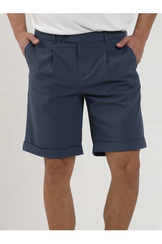 Dufy Indigo Erkek Slim Fit Gofre Desenli Short - 104682-Indigo İndigo