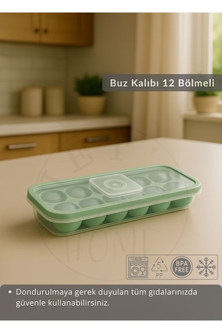 12 Bölmeli Buz Kalıbı Esnek Silikon Buz Küpü Bpa Free Yuvarlak Bas Parmak Buzluk Çapı 3,5 Cm Yeşil Yeşil