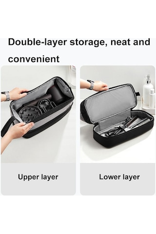 Baona Bn-ds005 İçin Büyük Kapasiteli Çift Katmanlı Saç Kurutma Makinesi Saç Maşası Saklama Çantası Gri