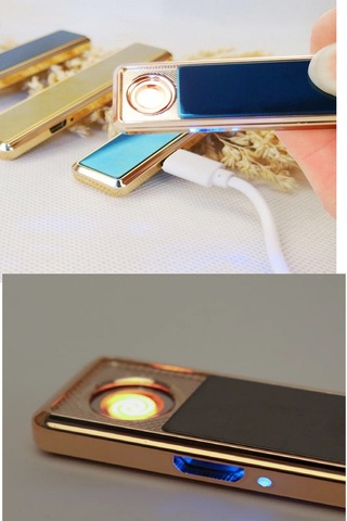 Periboia Kızaklı Gold Usb Şarjlı Çakmak Alevsiz Elektronik Çakmak