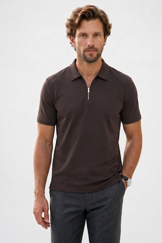 Tudors Erkek Slım Fit Dar Kesim Soft Modal Kumaş Kısa Kollu Yarım Fermuarlı Kahverengi Polo Yaka Tişört-51036