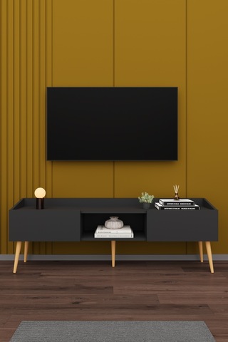 Asra Trend Tv Ünitesi Tv Sehpası T-28 %100 MDF Ayaklı Modern Medya Ünitesi Antrasit