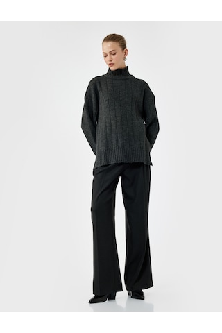 Koton Uzun Kollu Dik Yaka Oversize Triko Kazak Antrasit 6wak90172ht Antrasit