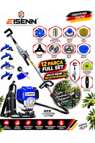 Eısenn Esx-1250 Pro 12 Parça Full Set Sırt Tipi Zeytin Silkeme Hasat Toplama Tırpan Motoru
