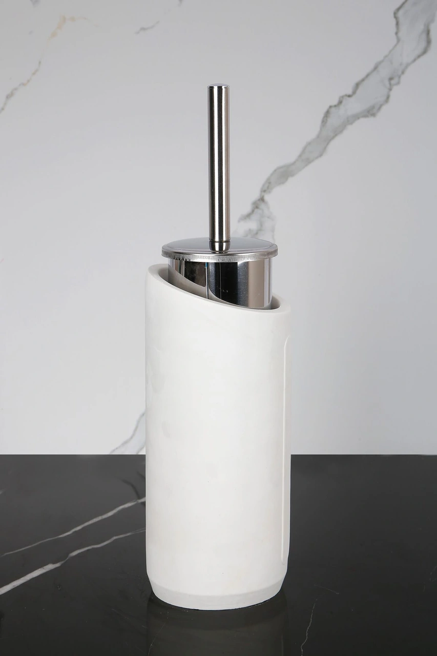 2 Parça Dekoratif Beton Tuvalet Fırçası Metal Wc Fırçalığı Beyaz