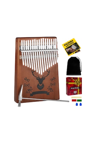 Midex KLX-456 Hakiki Maun Ağacı Kalimba 17 Çelik Tuşlu (Türkçe Metod Çanta Çekiç)