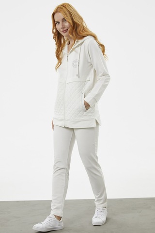Kapüşonlu Kapitone Detaylı Eşofman Takım - Ekru 001
